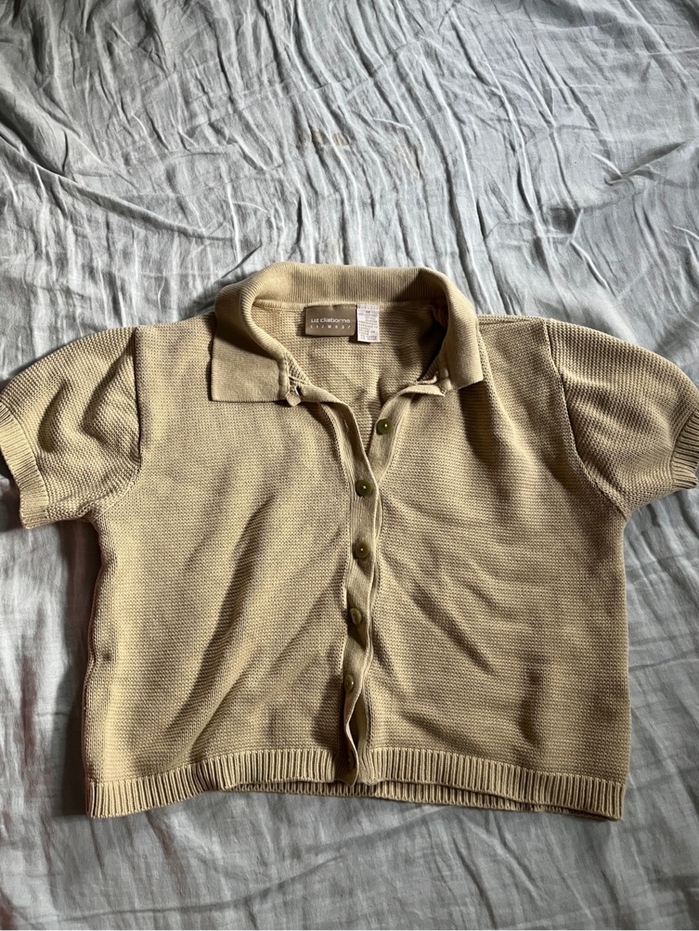 Liz Claiborne Beige Short-Sleeve Polo Cardigan